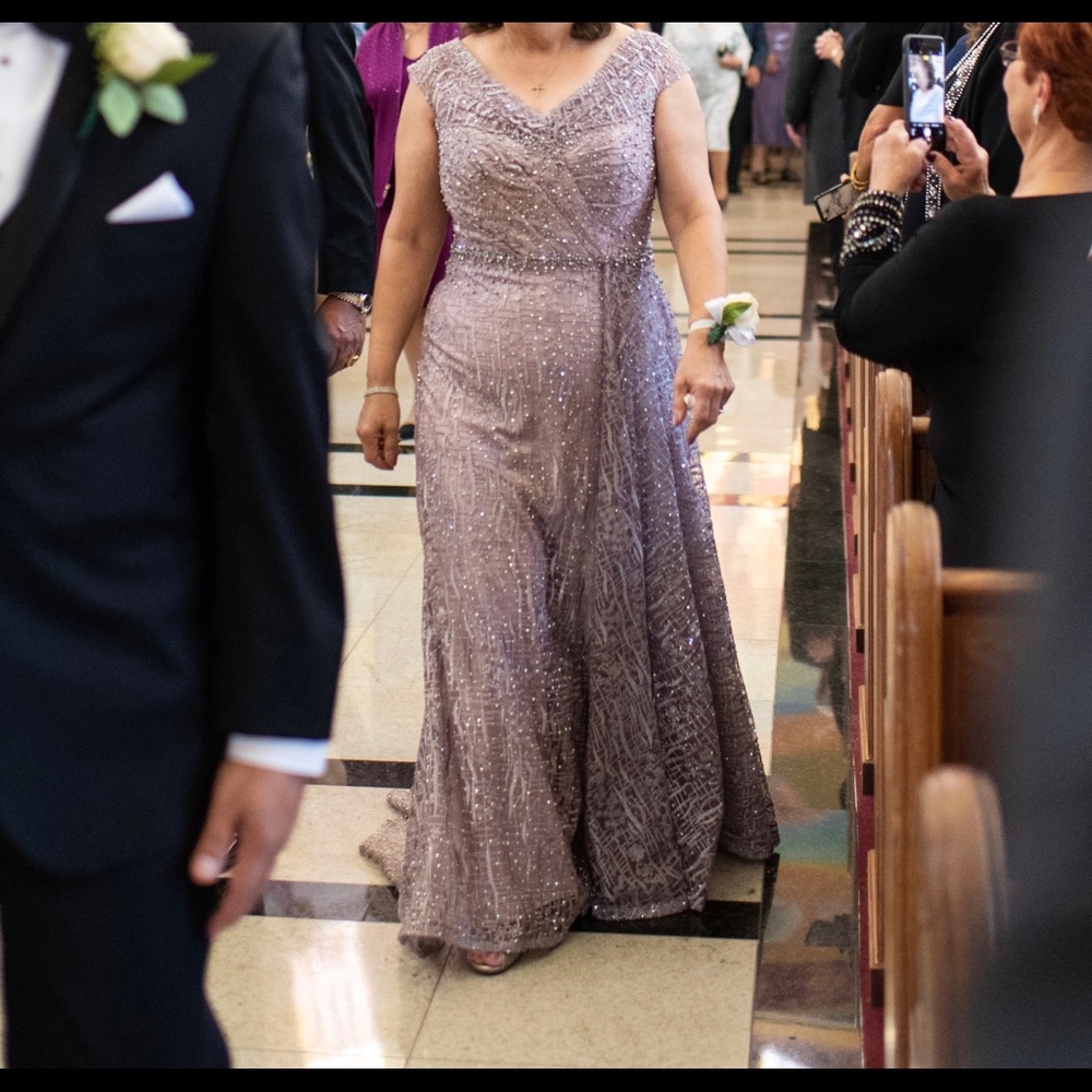 Gorgeous mauve couture beaded evening gown
